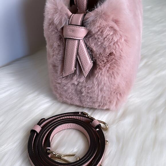 NWT Kate Spade Knott Faux Fur Mini Crossbody Tote Purse/Pink/Faux Fur - Picture 4 of 10